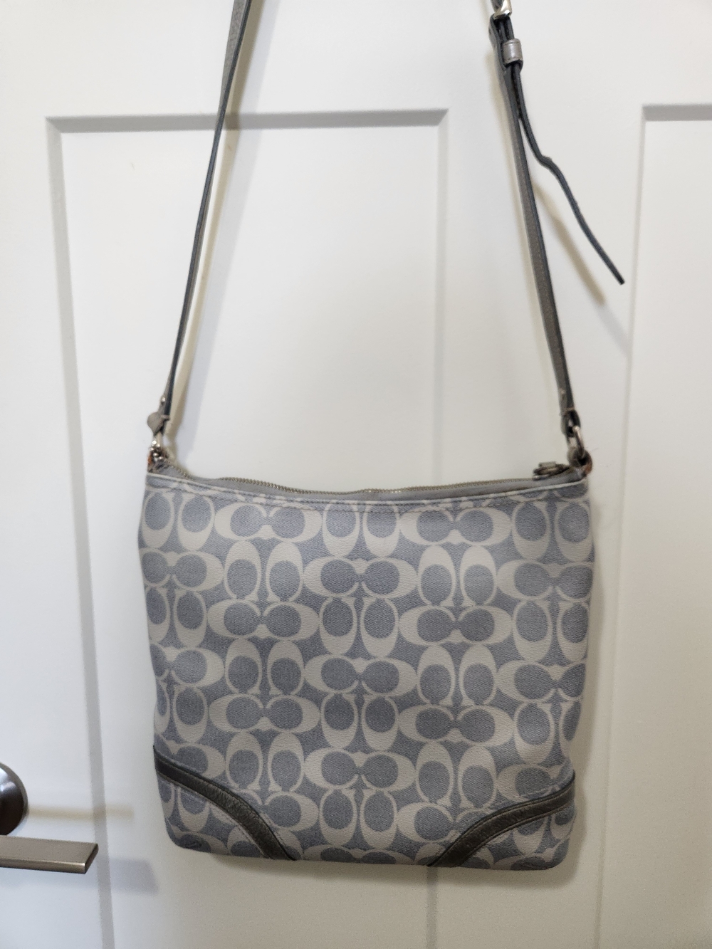 COACH Heritage Peyton  Signature Canvas File Bag In Light Blue & Silver - Picture 3 of 14